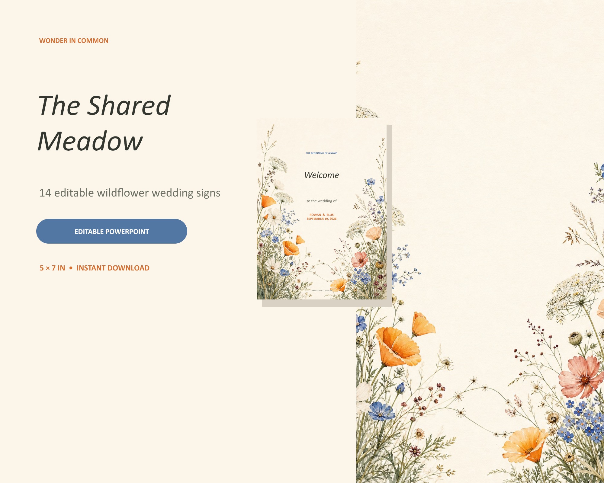 The Shared Meadow collection of 14 editable wildflower wedding signs